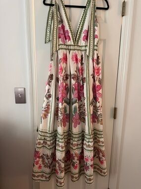 Floral Tie-Strap Maxi Dress in Cream and Pink